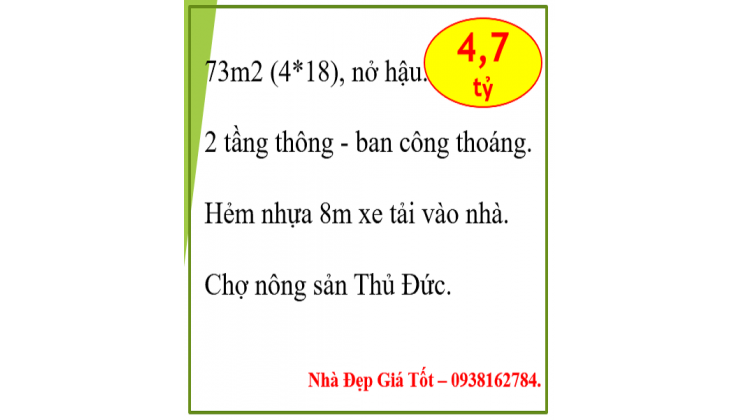 73m2(4×18)- 2 tầng- Ngô Chí Quốc- Bình Chiểu- Hẻm nhựa 8m-Ô tô vào nhà-4.7 tỷ